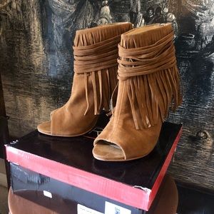 Adriana- Ankle Fringe Peep Toe Booties- Size 7.5